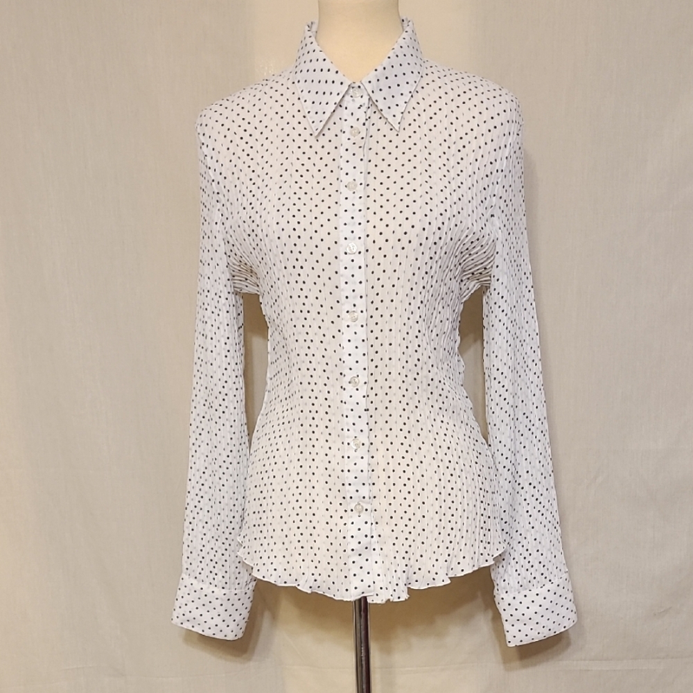 Millenium Black and White Polka-dot Long Sleeve Button Down Top